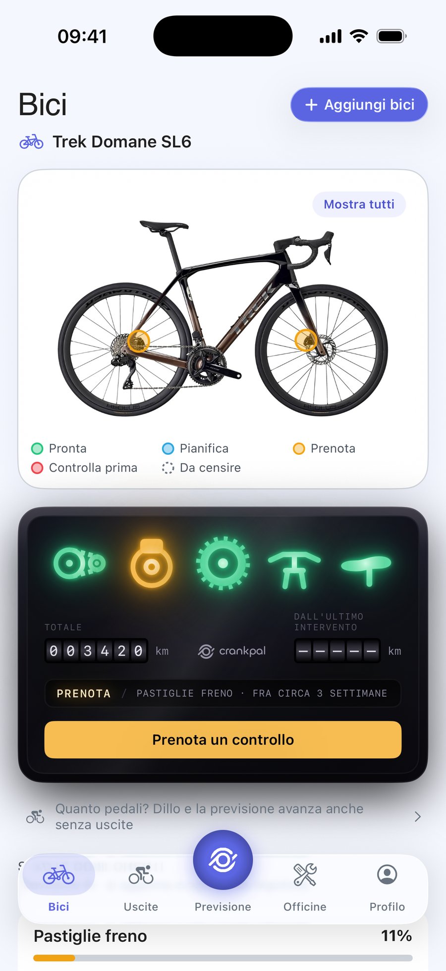 App CrankPal: la salute della bici e la previsione di usura della catena, con la prenotazione del servizio in officina