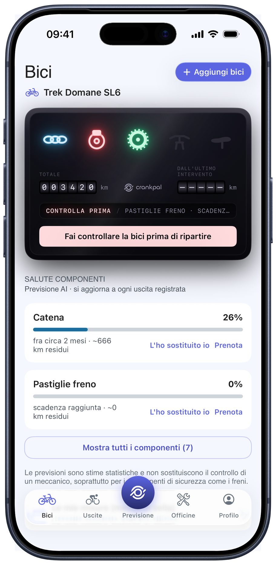 App CrankPal — salute bici e manutenzione predittiva