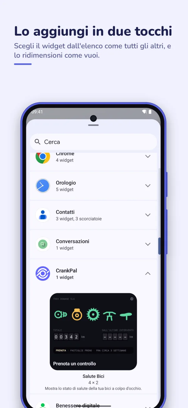 Il selettore dei widget di Android con il widget di CrankPal.