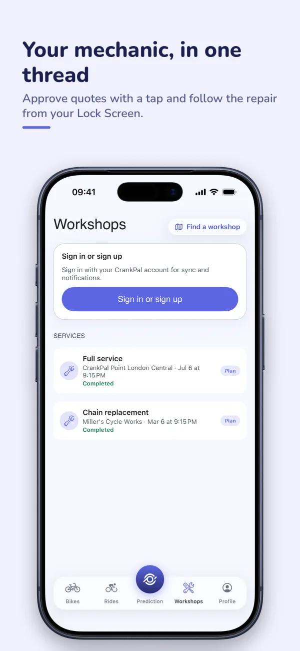 The Workshops section of the app: past jobs and quotes to approve.
